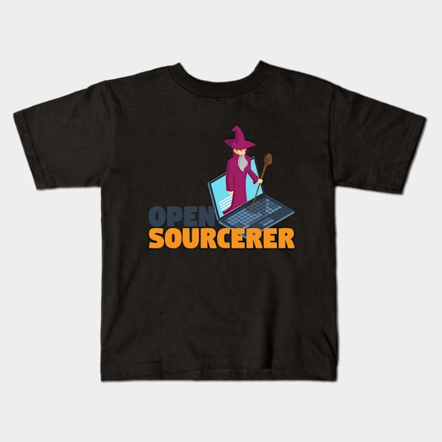 Open Sorcerer Source Code Wizard Laptop Programming Kids T-Shirt by Mellowdellow